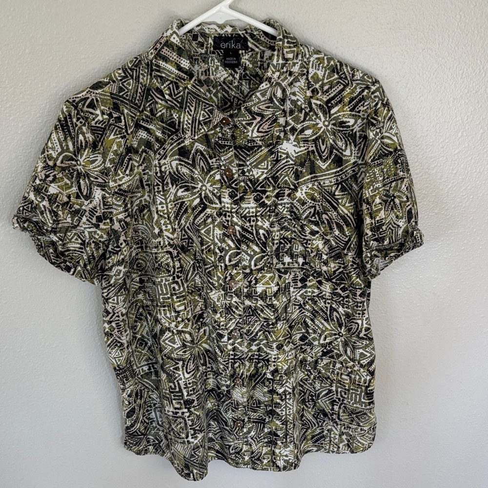 Erika Women's Olive and Black Floral Blouse -173sku